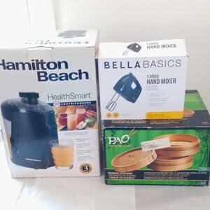 Lot Of Kitchen Appliances/ Hamilton Beach Juicer/Pao Bamboo Steamer/Hand Mixer